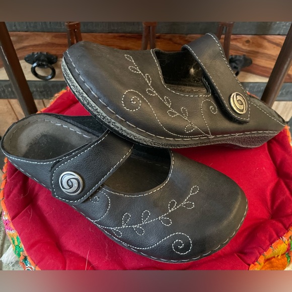 Flexus Spring Step Black Leather Slip on Mary Jane Mules size 36 Velcro Straps - Picture 7 of 12